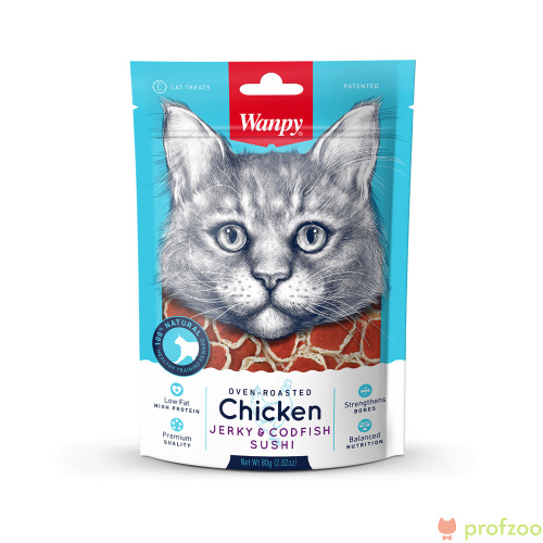 Изображение Wanpy Cat "Суши" из курицы с треской для кошек 80г  от магазина Profzoo