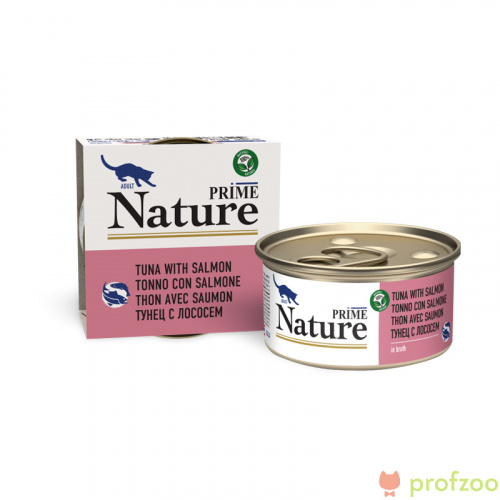 Изображение Prime Nature консервы Тунец с лососем в бульоне для кошек 85г от магазина Profzoo