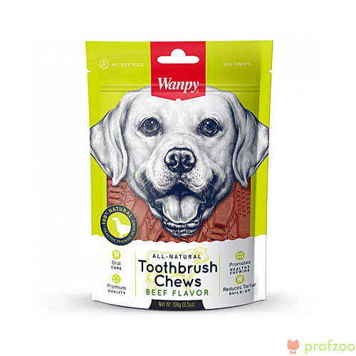 Изображение Wanpy Dog Лакомство "Зубные щетки со вкусом говядины" для собак 100г от магазина Profzoo