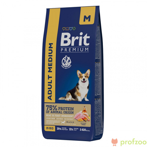Изображение Brit Premium Dog Adult Medium Курица для средних пород 15кг  от магазина Profzoo