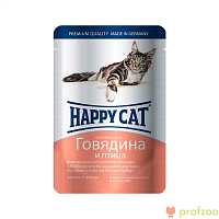 Изображение Хэппи Кэт пауч Говядина и Птица в соусе для кошек 100г от магазина Profzoo