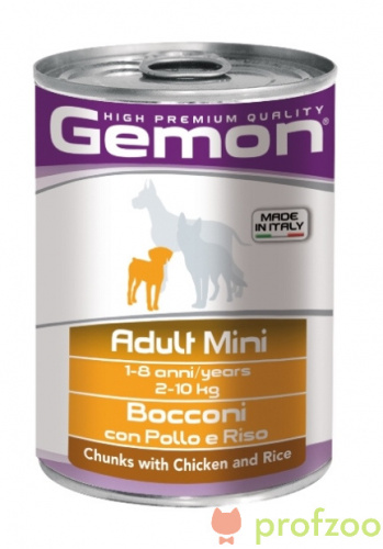 Изображение GEMON Dog Adult Mini консервы Курица с рисом кусочки для мелких пород 415г от магазина Profzoo