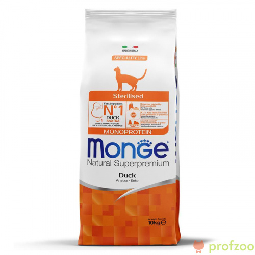 Изображение Monge Cat Monoprotein Sterilised Утка для стерилизованных кошек 10кг от магазина Profzoo
