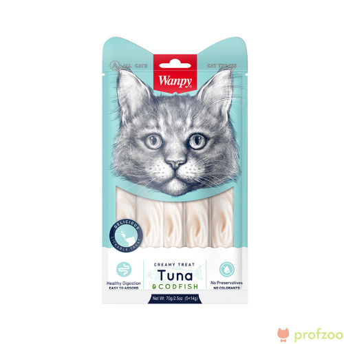 Изображение Wanpy Cat "Нежное пюре" из тунца и трески для кошек 70г  от магазина Profzoo