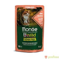 Изображение Monge Cat BWild GF пауч Лосось, креветки и овощи для стерилизованных кошек 85г от магазина Profzoo