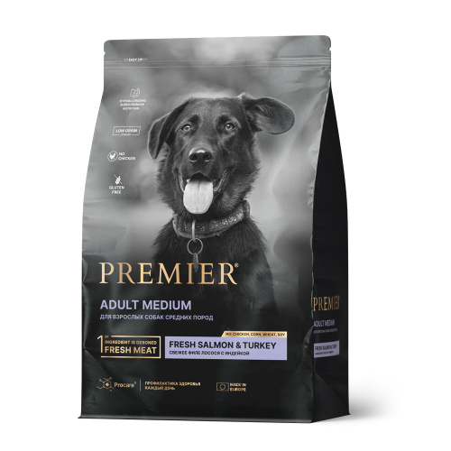 Изображение Premier Dog Adult Medium Свежее филе лосося с индейкой для собак средних пород 1кг от магазина Profzoo